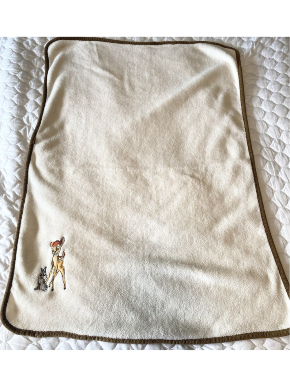 Disney Baby Bambi Thumper Fleece Baby Blanket Cream Brown 30x38 Embroidered